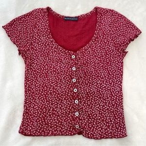 Brandy Melville Red Floral Ruffle Zelly Top